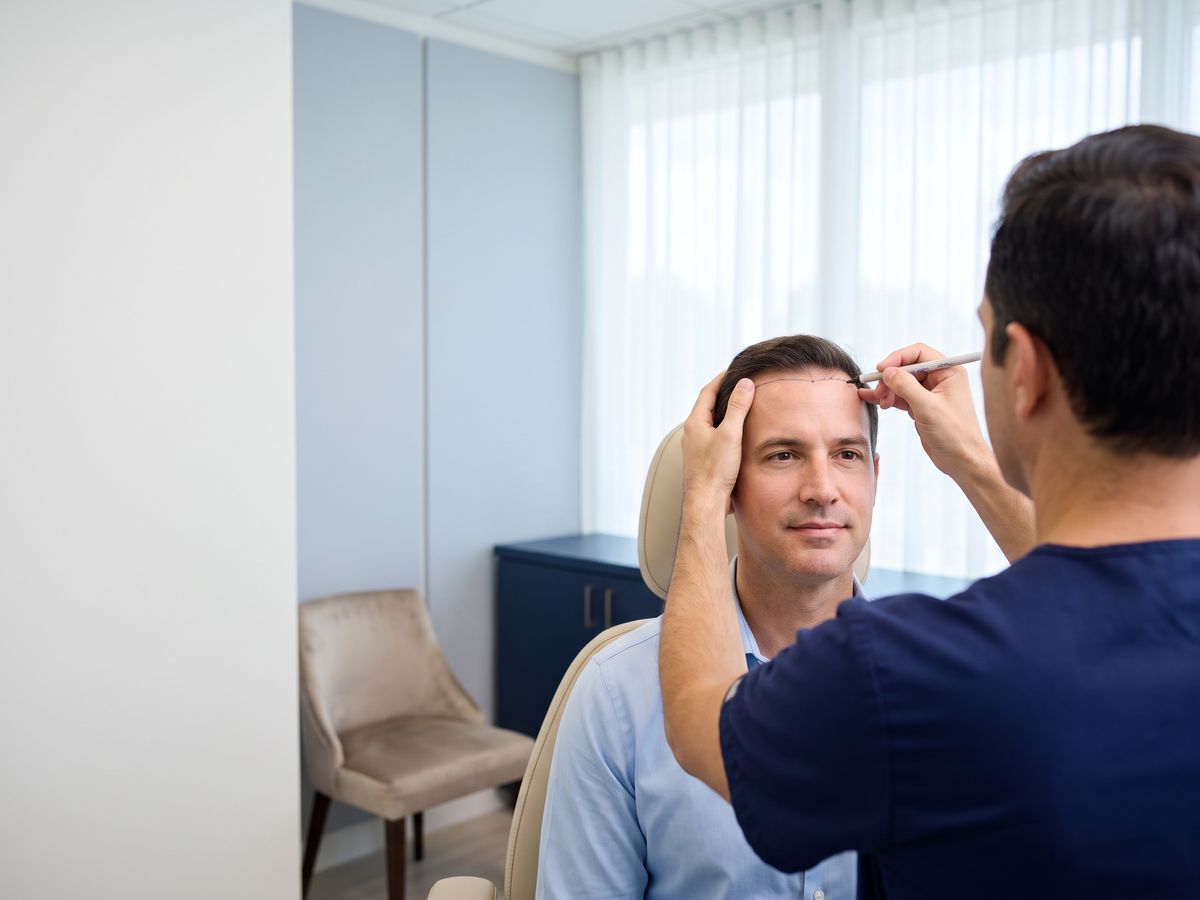 Medico che disegna la linea frontale